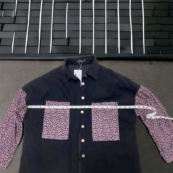 Metyou Contrast Leopard Button Down Denim Long-sleeve Boyfriend Jacket Size Med - Picture 4 of 7